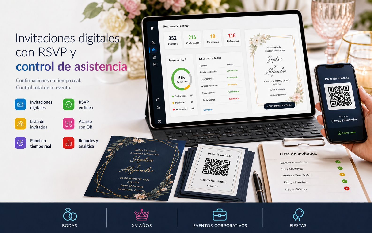 Invitaciones personalizadas con control de asistencia